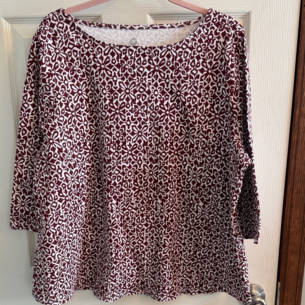 Ruby Rd. Burgundy and White‎ Long Sleeve Top